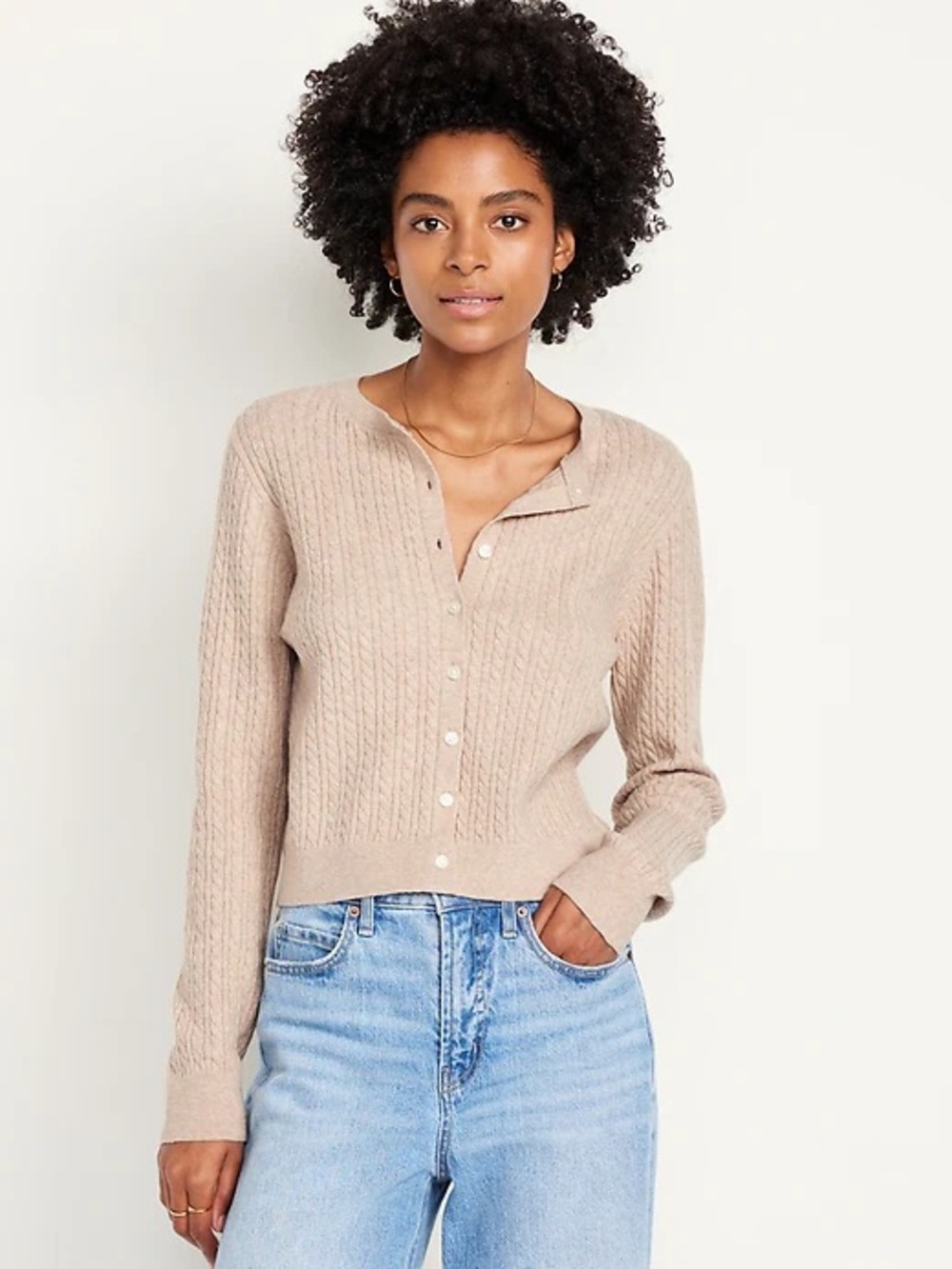 Old Navy Button-Front Cable Cardigan - Beige